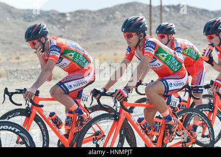 Al Sawadi Beach, Vereinigte Arabische Emirate. 14. Februar 2017. 8. Tour of Oman. Schritt 01: Al Sawadi Beach - Naseem Park GROSU Eduard-Michael (ROU) Nippo - Vini Fantini UCHIMA Kohei (JPN) Nippo - Vini Fantini Foto: Cronos/Yuzuru Sunada Credit: Cronos Foto/Alamy Live-Nachrichten Stockfoto