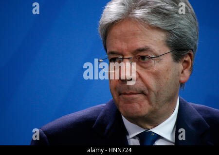 Paolo Gentiloni - Treffen der dt. Bundeskanzlerin Mit Dem Italienischen Premierminister, Bundeskanzleramt, 18. Januar 2017, Berlin. Stockfoto