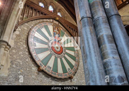 WINCHESTER, UK - 5. Februar 2017: Detail des König Arthurs Tafelrunde im Rittersaal Stockfoto