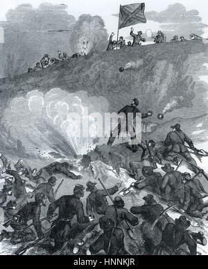 Belagerung von VICKSBURG Mai-Juli 1863. Ein Anschluß-Armee Assault zeigt die primitiven Handgranaten im Einsatz während des amerikanischen Bürgerkriegs Stockfoto
