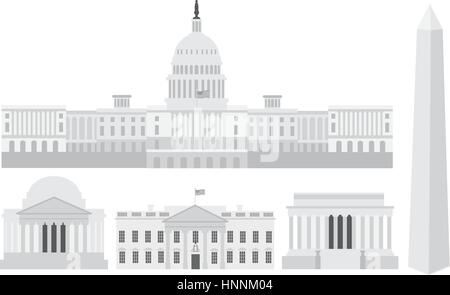 Washington DC USA Capitol Baudenkmal Jefferson und Lincoln Memorial Illustration Stock Vektor