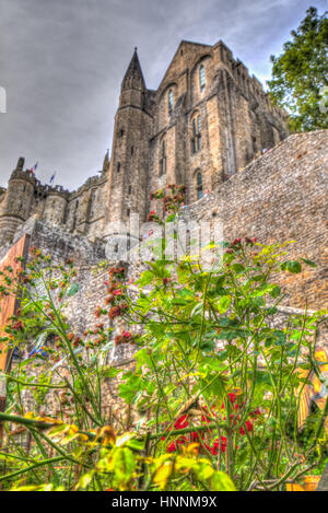 Mont-Saint-Michel Abtei Gebäude im September, Normandie Frankreich Stockfoto