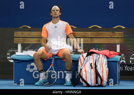 Sofia, Bulgarien - 9. Februar 2017: Dominic Thiem (Bild) aus Österreich spielt gegen Nikoloz Basilashvili aus Georgien während eines Spiels von Sofia Op Stockfoto