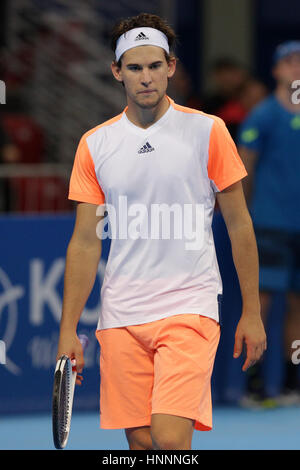 Sofia, Bulgarien - 9. Februar 2017: Dominic Thiem (Bild) aus Österreich spielt gegen Nikoloz Basilashvili aus Georgien während eines Spiels von Sofia Op Stockfoto