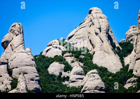 Zeigen Sie an die Spitze der Berg Montserrat in Spanien an. Stockfoto