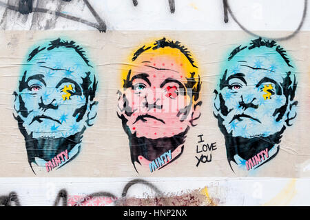 Bestandteil einer Pop-Art Pasteup Graffiti von Bill Murray, von Minty in Brighton. Stockfoto