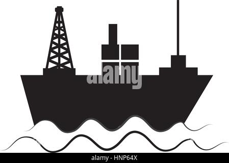 monochrome Silhouette mit Tanker im Meer-Vektor-illustration Stock Vektor