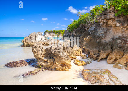 Coastal Steinen auf Macao Beach, touristische Resort der Insel Hispaniola Dominikanische Republik Stockfoto