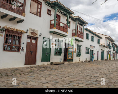 Villa de Leyva, Kolumbien - 2. Mai 2016: schöne und antike Architektur der Stadt Stockfoto