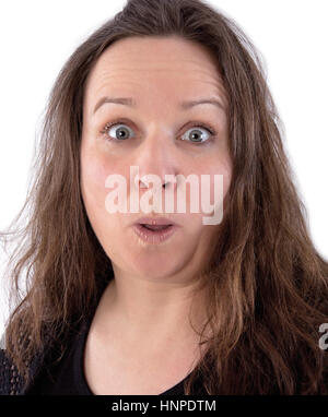 Reife Frau mit überrascht Gesicht Stockfoto