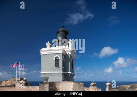 LEUCHTTURM CASTILLO SAN FELIPE DEL MORRO ALTSTADT SAN JUAN PUERTO RICO Stockfoto