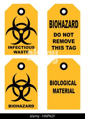Biohazard Symbol Zeichen für biologische Gefahr Alarm, schwarz gelbe Beschilderung Text isoliert Satz von Tags für Taschen-Feld-Vektor-Illustration entfernen Sie nicht das Stock Vektor