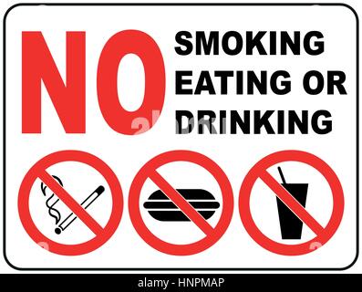 Verbotsschilder für Rauchen, Essen und trinken allgemeine Verbot Symbol Aufkleber für öffentliche Plätze Vektor-illustration Stock Vektor