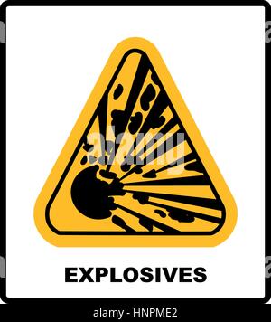 Symbol der Explosion im gelben Dreieck Gefahr informative Banner mit Text Sprengstoff fernzuhalten Stock Vektor