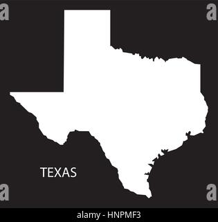 Texas-USA-Karte schwarz invertiert silhouette Stock Vektor