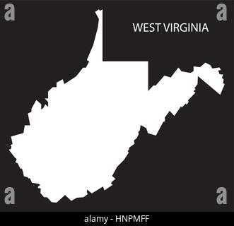 West Virginia USA Karte schwarz invertiert silhouette Stock Vektor