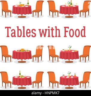 Satz von Tabellen mit Essen Stock Vektor