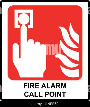 Feueralarm-Aufrufpunkt. Vektor-Symbol für den Notfall. Aufkleber Label für öffentliche Orte. Stock Vektor