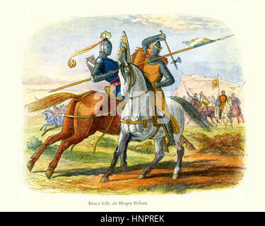 Robert the Bruce tötet Sir Henry de Bohun in der Schlacht von Bannockburn im Jahre 1314.  Henry de Bohun, Neffe des Earl of Hereford, fuhr vor h Stockfoto
