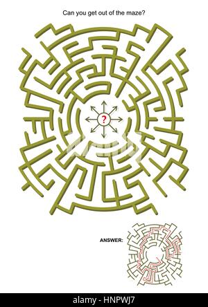 Labyrinth Spiel für Kinder oder Erwachsene: Kann man aus dem Labyrinth? Antworten enthalten. Stock Vektor