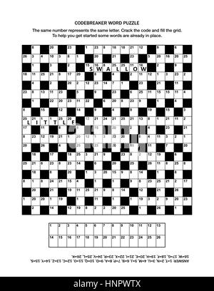 Seite mit Codebreaker (Codewort oder Code-Cracker) Wort Puzzlespiel. Antwort enthalten. Stock Vektor