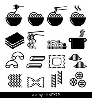 Pasta, Nudeln, Spaghetti - italienisches Essen Icons set Stock Vektor