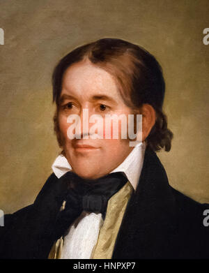 Davy Crockett (1786-1836), Porträt von Chester Harding, Öl auf Leinwand, 1834. Davy Crockett, "King of the Wild Frontier", war ein berühmter amerikanischer Frontiersman und späteren Politiker ein Volksheld in den Vereinigten Staaten wurde. Dies ist ein Ausschnitt aus einem größeren Gemälde, HNPXP8 Stockfoto