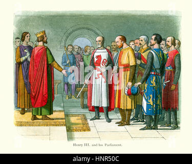 König Henry III. und sein Parlament. Heinrich III. (1 Oktober 1207 bis 16 November 1272) war der Sohn und Nachfolger von John als König von England, der amtierende für f Stockfoto