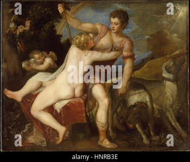 Venus und Adonis Gemälde von Tizian Stockfoto