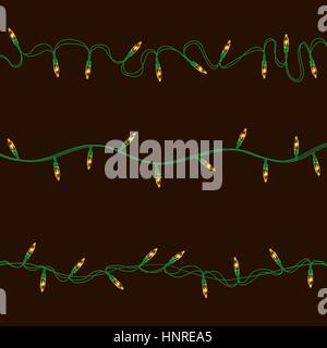 Satz von gelb leuchtende Girlande Lichter mit Halterungen auf transparenten Hintergrund isoliert. Weihnachten, Silvester Party Dekoration realistische Design-Elemente. Stock Vektor