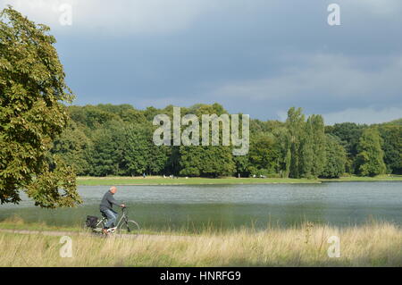 Köln, Deutschland - 31. August 2015 - Jogger, Spaziergänger und Radfahrer in städtischen Parks und Naherholungsgebiet in Köln nutzen Sie freie Zeit zur Erholung in Stockfoto