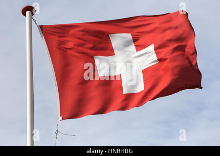 Schweizer Flagge im wind Stockfoto