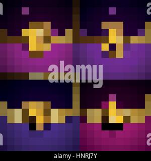 Reihe von eleganten goldenen Schilde mit Goldkrone, filigranen Dekor auf verzierten Umschlag Hintergrund. Luxus nahtlose Blumenmuster, Knopf-getuftete Textur, bl Stock Vektor