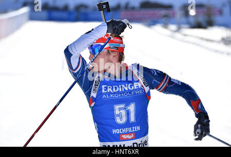 Hochfilzen, Österreich. 16. Februar 2017. Ondrej Moravec aus Tschechien feiert kommen in der zweiten nach der Männer 20km Einzelbewerb während der Biathlon-Weltmeisterschaft in Hochfilzen, Österreich, 16. Februar 2017. Foto: Martin Schutt/Dpa-Zentralbild/Dpa/Alamy Live News Stockfoto