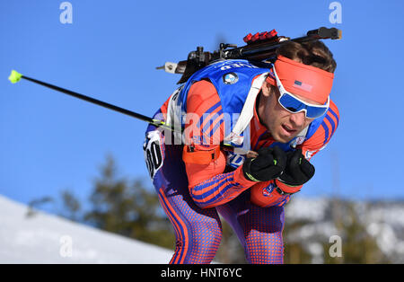 Hochfilzen, Österreich. 16. Februar 2017. Lowell Bailey aus den USA in Aktion während der Männer 20km Einzelbewerb während der Biathlon-Weltmeisterschaft in Hochfilzen, Österreich, 16. Februar 2017. Foto: Martin Schutt/Dpa-Zentralbild/Dpa/Alamy Live News Stockfoto