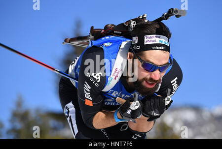 Hochfilzen, Österreich. 16. Februar 2017. Benjamin Weger aus der Schweiz in Aktion während der Männer 20km Einzelbewerb während der Biathlon-Weltmeisterschaft in Hochfilzen, Österreich, 16. Februar 2017. Foto: Martin Schutt/Dpa-Zentralbild/Dpa/Alamy Live News Stockfoto