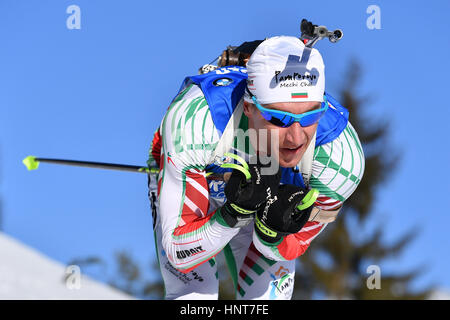 Hochfilzen, Österreich. 16. Februar 2017. Krassimir Anew aus Bulgarien in Aktion während der Männer 20km Einzelbewerb während der Biathlon-Weltmeisterschaft in Hochfilzen, Österreich, 16. Februar 2017. Foto: Martin Schutt/Dpa-Zentralbild/Dpa/Alamy Live News Stockfoto