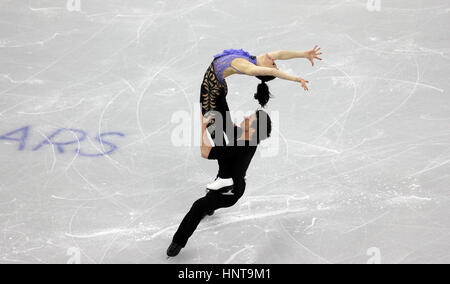 Tessa Virtue und Scott Moir aus Kanada konkurrieren im Ice Dance Kurzprogramm bei ISU vier Kontinente Figure Skating Championships Test Event für PyeongChang Winterspiele 2018 in Gangneung Ice Arena 16. Februar 2017 in Gangneung, Südkorea. Die Veranstaltung ist ein Jahr vor dem Start von der Olympischen Winterspiele 2018 in PyeongChang statt.   (Jeon Han/Koreanet über Planetpix) Stockfoto