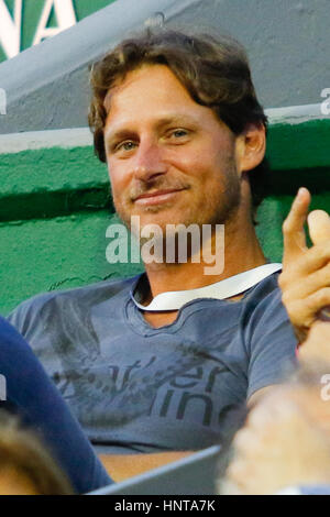 Buenos Aires, Argentinien. 16. Februar 2017. Ex-Spieler David Nalbandian watchs das Spiel zwischen Carlos Berlocq und David Ferrer für das Zeichnen von Buenos Aires ATP 250. Credit: Néstor J. Beremblum/Alamy leben Nachrichten Stockfoto