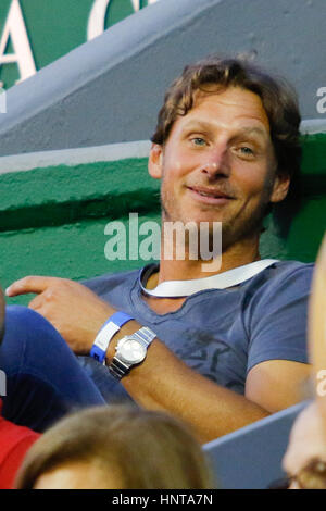 Buenos Aires, Argentinien. 16. Februar 2017. Ex-Spieler David Nalbandian watchs das Spiel zwischen Carlos Berlocq und David Ferrer für das Zeichnen von Buenos Aires ATP 250. Credit: Néstor J. Beremblum/Alamy leben Nachrichten Stockfoto