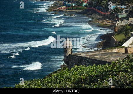 WACHHÄUSCHEN CASTILLO SAN FELIPE DEL MORRO ALTSTADT SAN JUAN PUERTO RICO Stockfoto