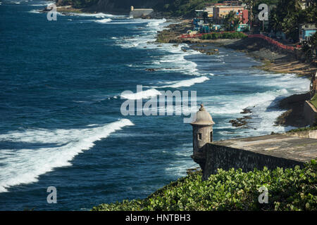 WACHHÄUSCHEN CASTILLO SAN FELIPE DEL MORRO ALTSTADT SAN JUAN PUERTO RICO Stockfoto