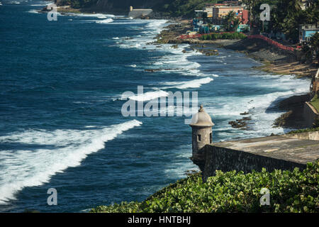 WACHHÄUSCHEN CASTILLO SAN FELIPE DEL MORRO ALTSTADT SAN JUAN PUERTO RICO Stockfoto