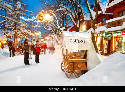 Winter-Stadt-Szene im Dorf Zakopane, Polen Stockfoto