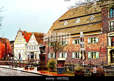 Bin alten Hafen von Stade, Niedersachsen; alten Hafen von Stade, Niedersachsen Stockfoto