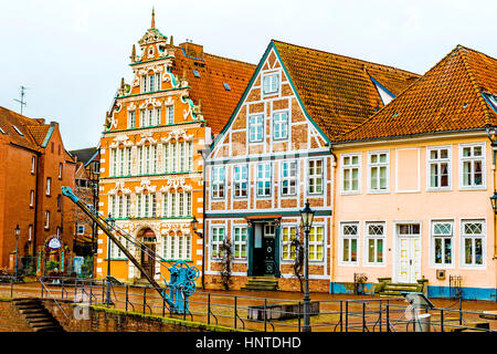 Bin alten Hafen von Stade, Niedersachsen; alten Hafen von Stade, Niedersachsen Stockfoto