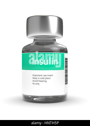 3D-Rendering des Insulin-Fläschchen isoliert auf weißem Hintergrund Stockfoto