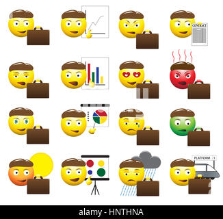 Business Man Emoticons Auswahl isoliert auf weißem Hintergrund Stockfoto