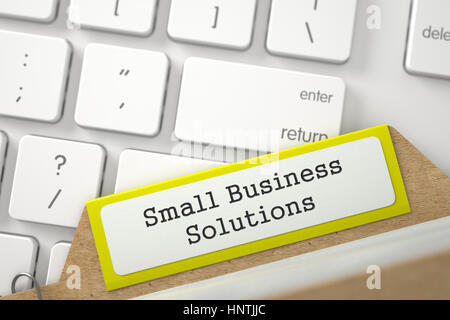 Karteikarte mit Inschrift Small Business-Lösungen. 3D. Stockfoto