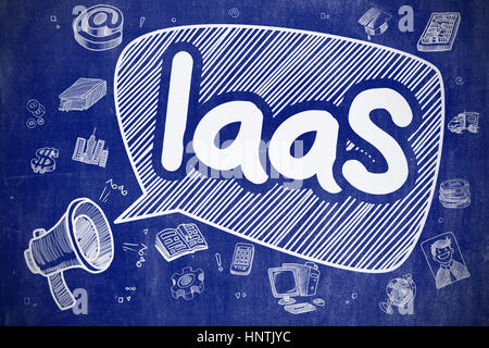 IaaS - Doodle Illustration an blauen Tafel. Stockfoto